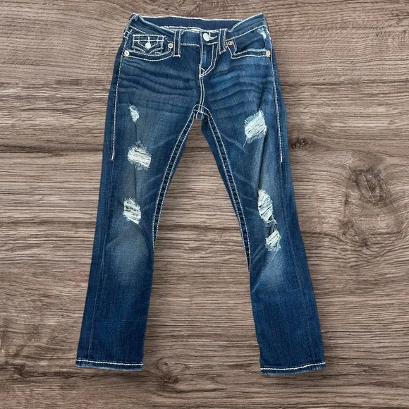 True Religion sz 25 capri skinny jeans distressed Strech - Picture 2 of 10